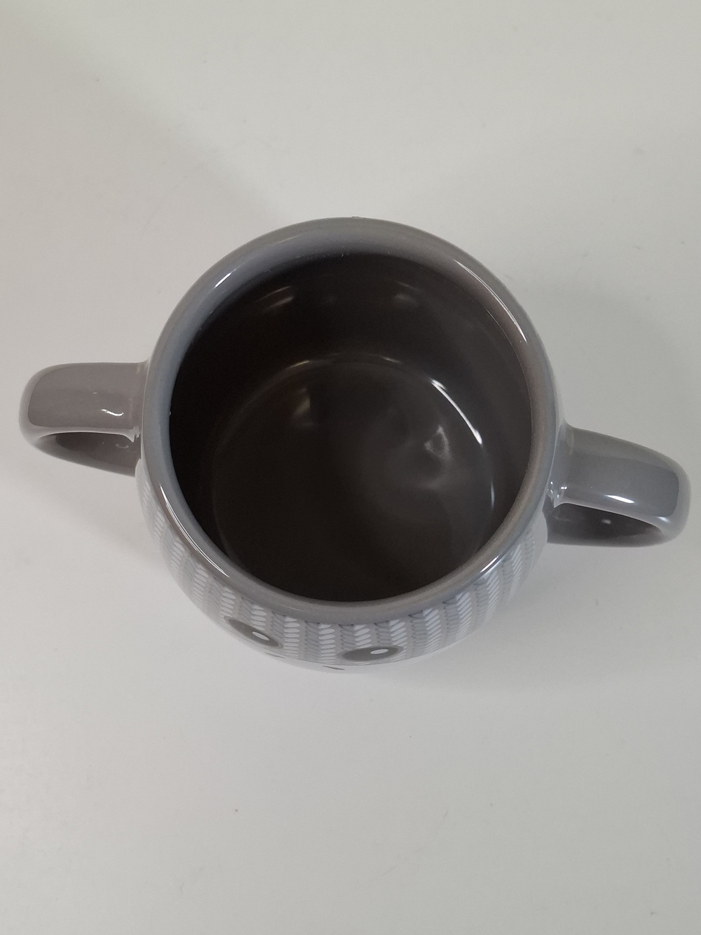 Gray Double-Handled Sock Monkey Ceramic Mug with Playful Face - Picture 5 of 7